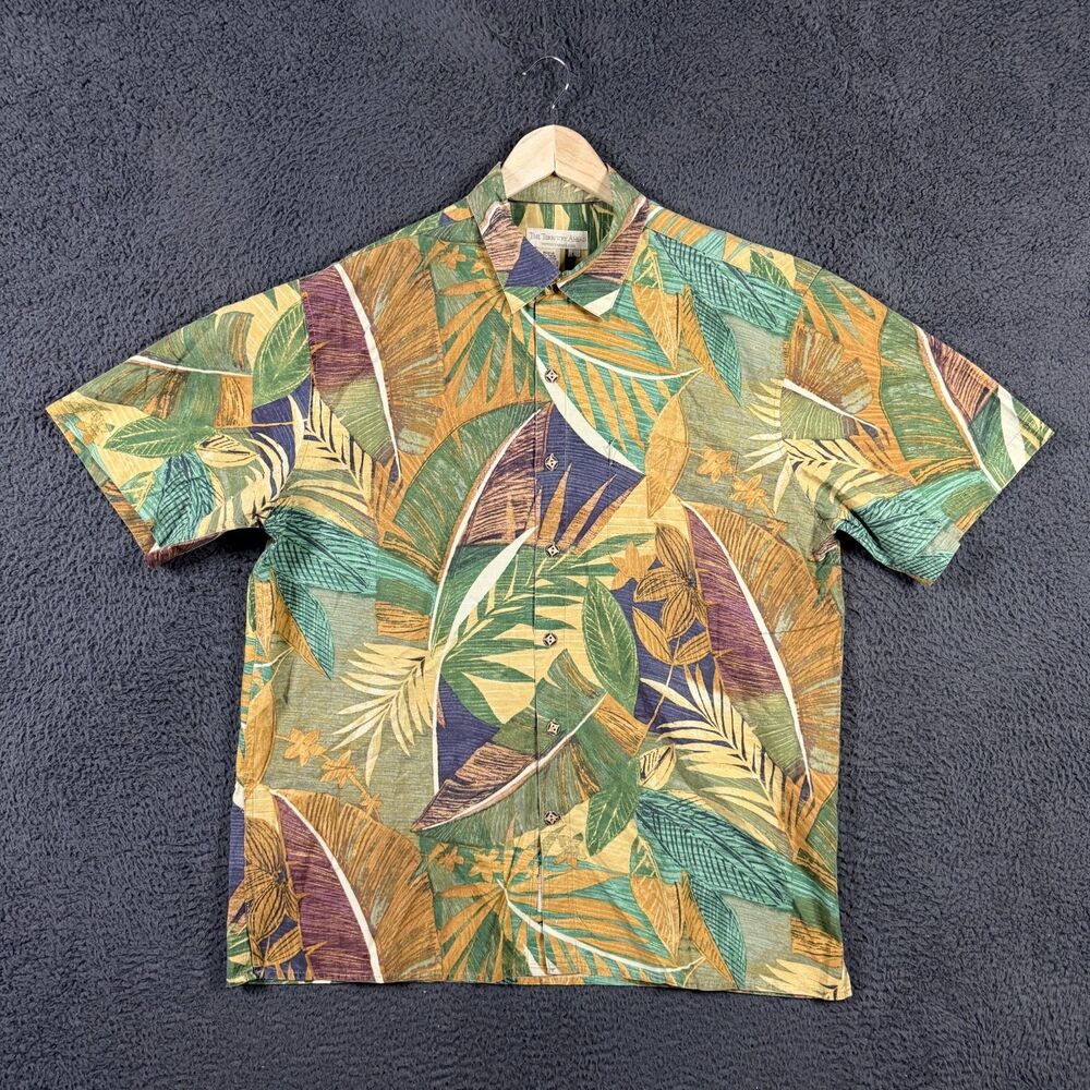 Vtg Territory Ahead Shirt Mens Large Green Floral Hawaiian Print Short Sleeve